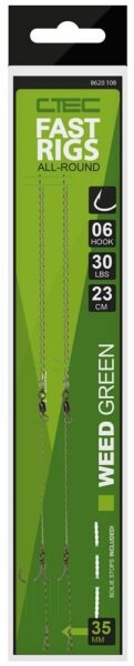 Spro návazec c tec fast rigs weedy zelená 23 cm 30 lb 2 ks-velikost háčku 8