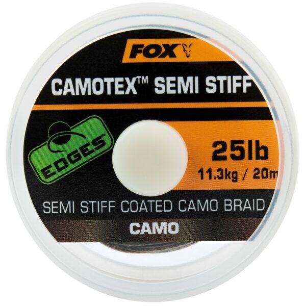 Fox návazcová šňůrka edges camotex semi stiff 20 m-průměr 20 lb / nosnost 9