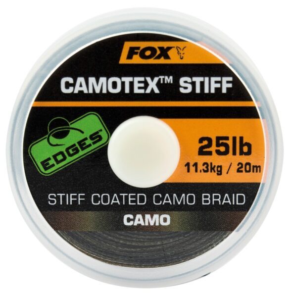 Fox návazcová šňůrka edges camotex stiff 20 m-průměr 35 lb / nosnost 15