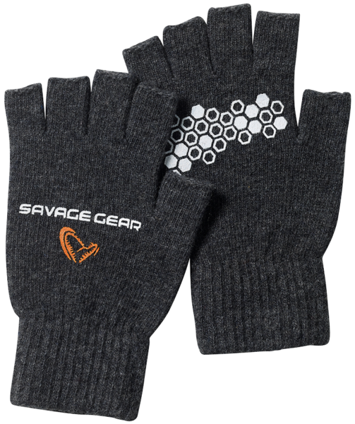 Savage gear rukavice knitted half finger glove dark grey melange - l