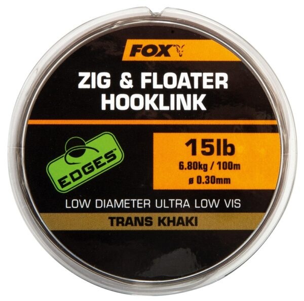 Fox edges zig & floater hooklink trans khaki 100 m-průměr 0