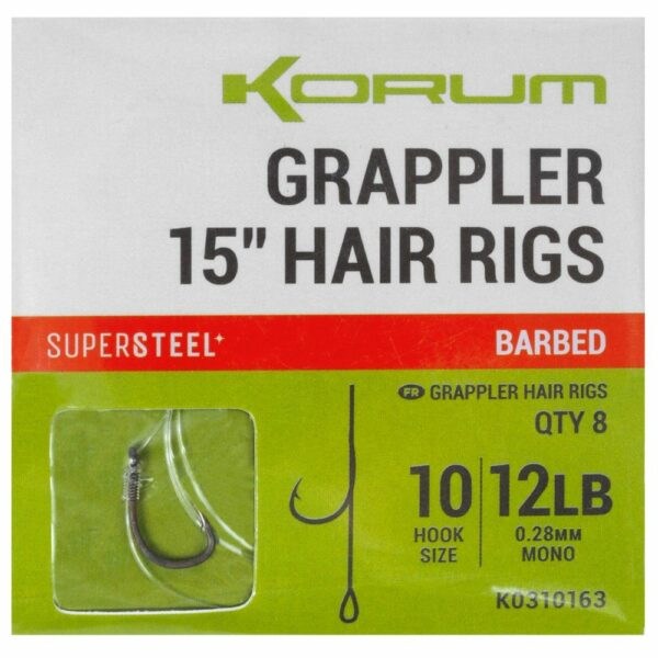 Korum návazec grappler 15” hair rigs barbed 38 cm - velikost háčku 10 průměr 0