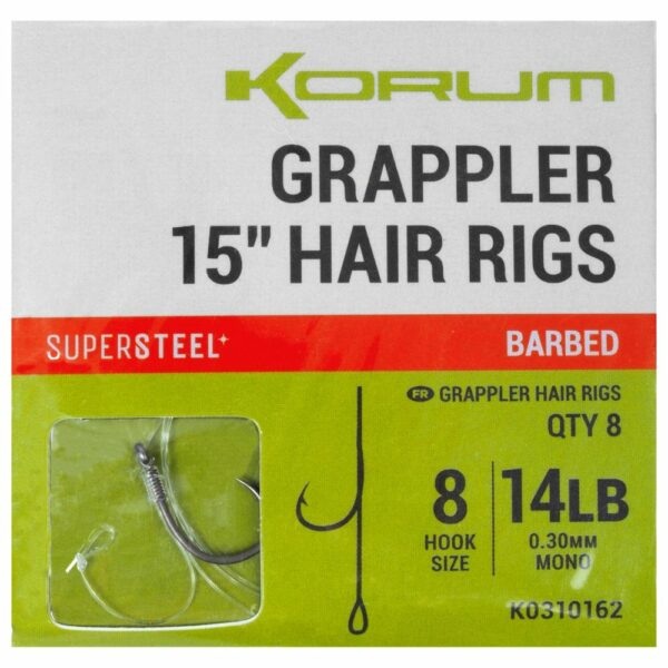 Korum návazec grappler 15” hair rigs barbed 38 cm - velikost háčku 8 průměr 0