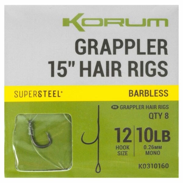 Korum návazec grappler 15” hair rigs barbless 38 cm - velikost háčku 12 průměr 0