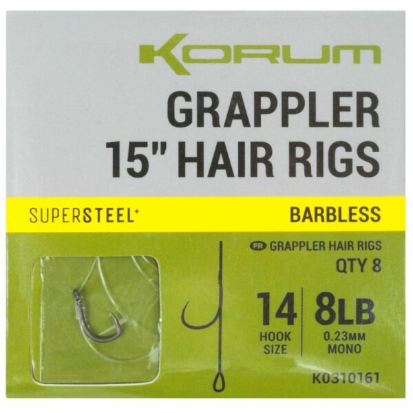 Korum návazec grappler 15” hair rigs barbless 38 cm - velikost háčku 14 průměr 0